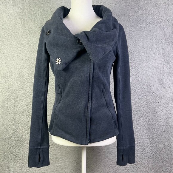 lululemon athletica Jackets & Blazers - Lululemon Karmacollected Jacket Womens 4 Heather Blue Zip Cotton Fleece Preppy